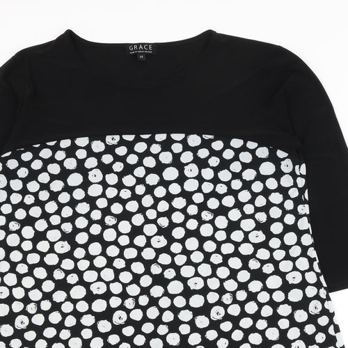 Grace Womens Black Polka Dot Polyester A-Line Size 14 Round Neck Pullover