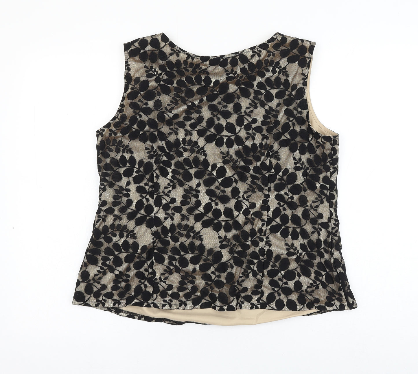 Debenhams Womens Beige Geometric Polyamide Basic Blouse Size 16 Round Neck - Lace