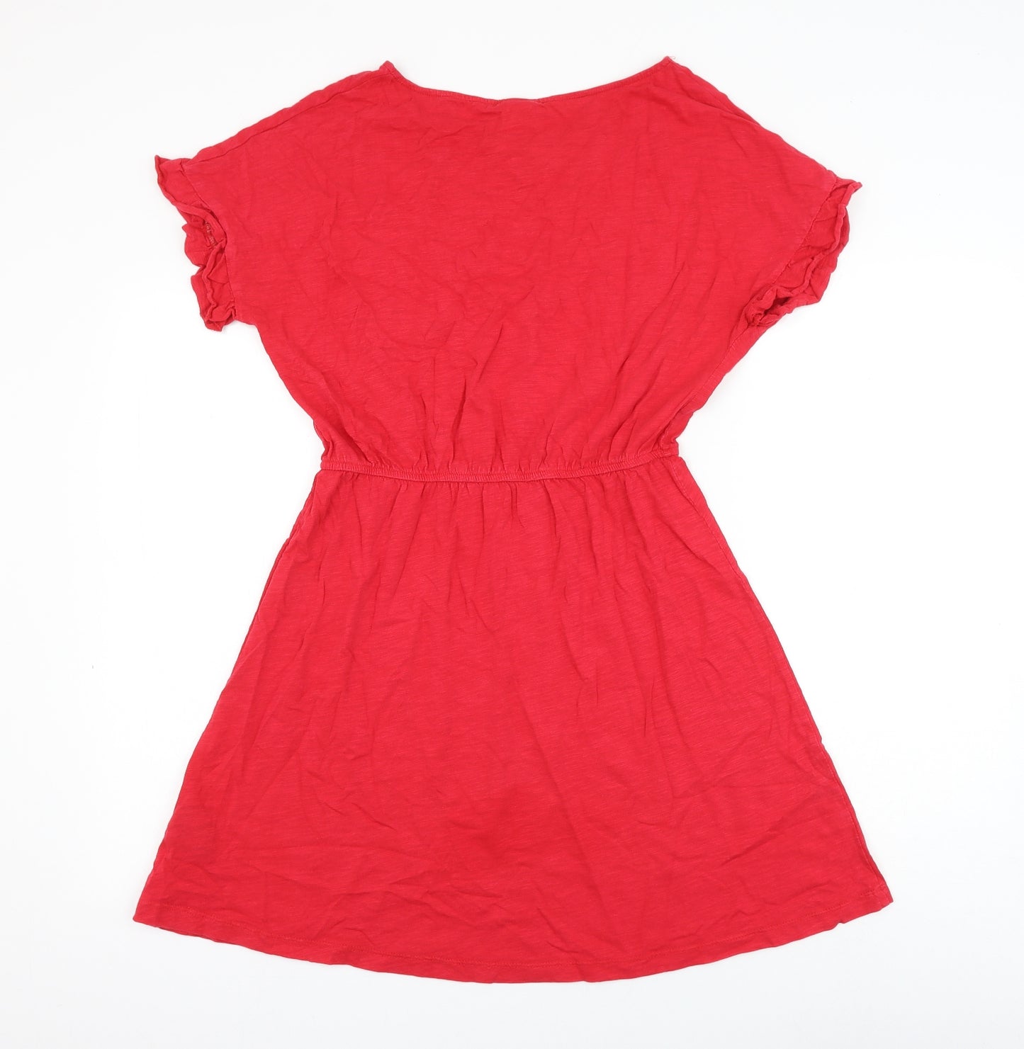 H&M Womens Red Cotton Shift Size S Round Neck Pullover