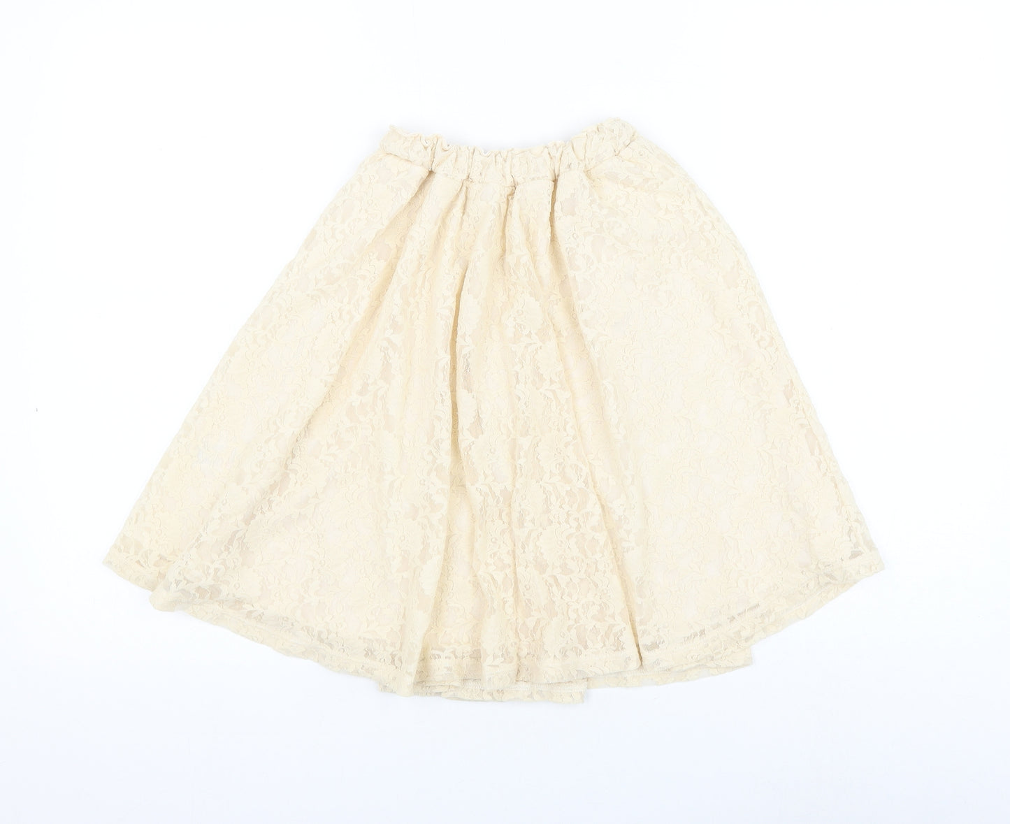 Marks and Spencer Girls Beige Floral Polyamide Skater Skirt Size 11-12 Years Regular Pull On