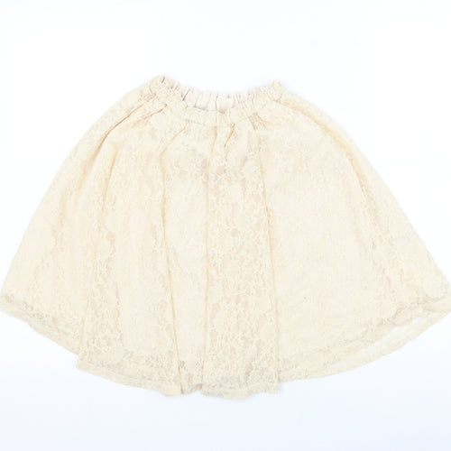 Marks and Spencer Girls Beige Floral Polyamide Skater Skirt Size 11-12 Years Regular Pull On
