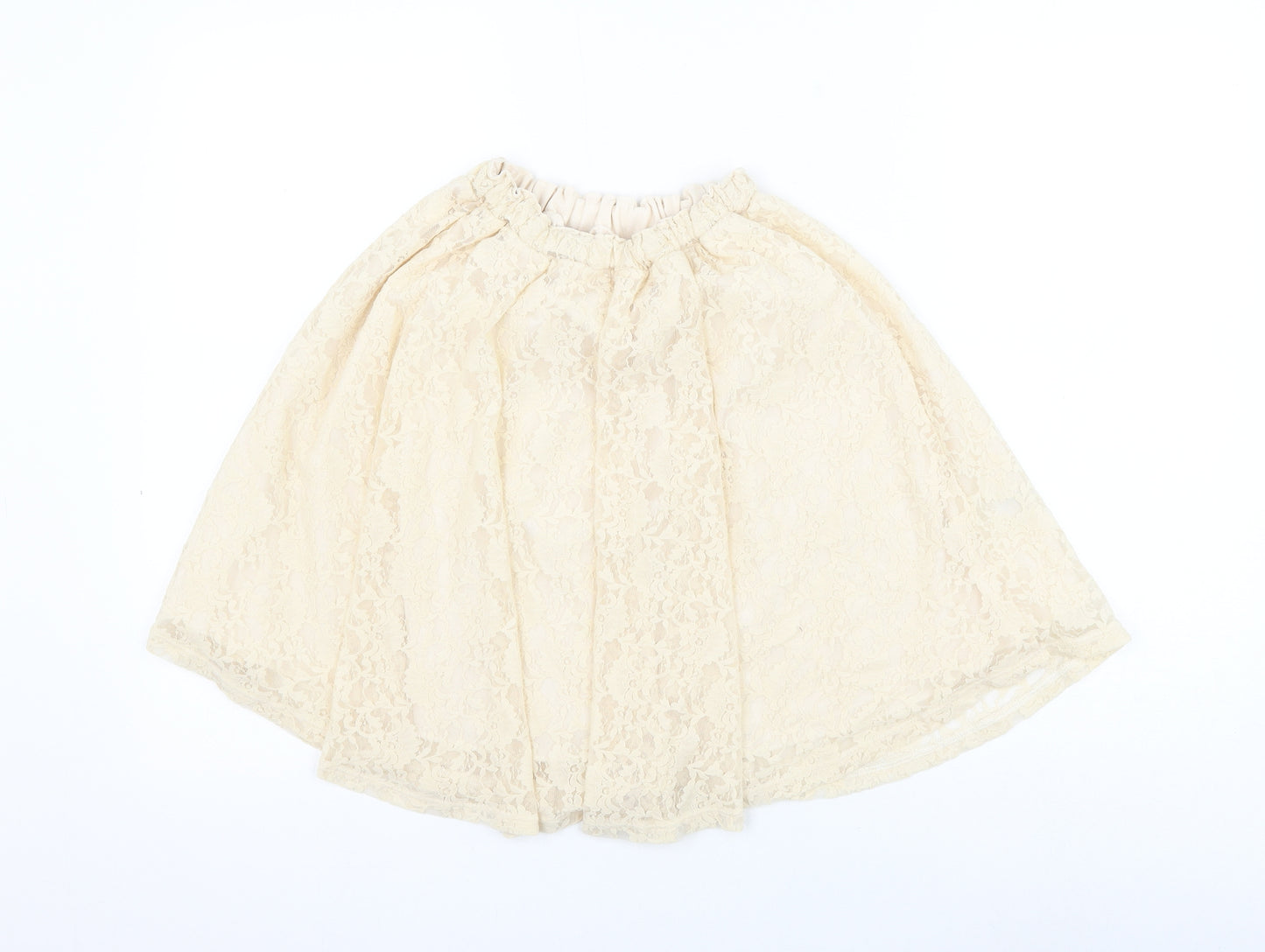 Marks and Spencer Girls Beige Floral Polyamide Skater Skirt Size 11-12 Years Regular Pull On