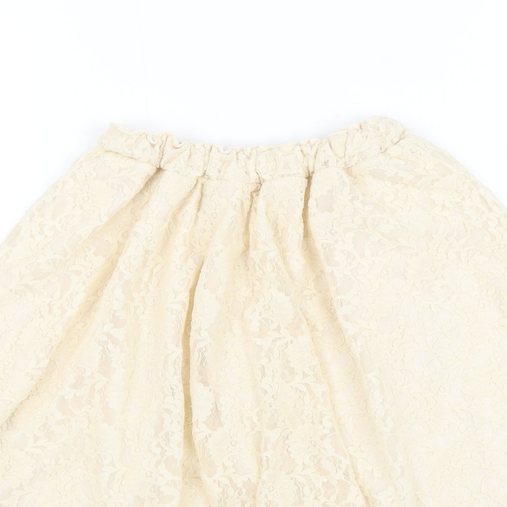 Marks and Spencer Girls Beige Floral Polyamide Skater Skirt Size 11-12 Years Regular Pull On