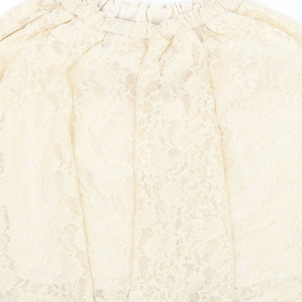 Marks and Spencer Girls Beige Floral Polyamide Skater Skirt Size 11-12 Years Regular Pull On