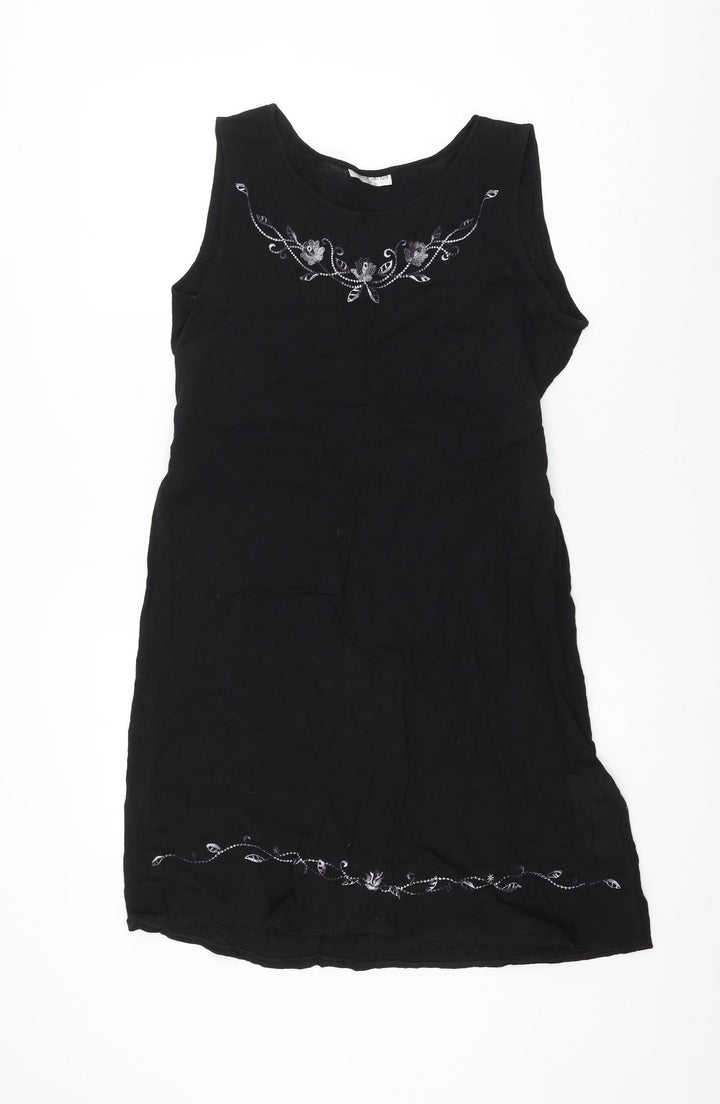 New Sensation Womens Black Cotton Shift Size M Round Neck Pullover - Flower