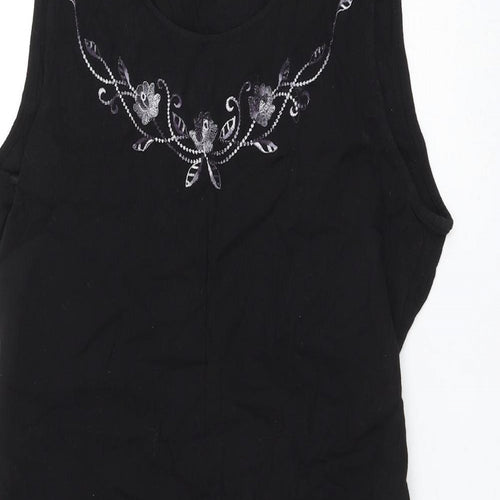 New Sensation Womens Black Cotton Shift Size M Round Neck Pullover - Flower