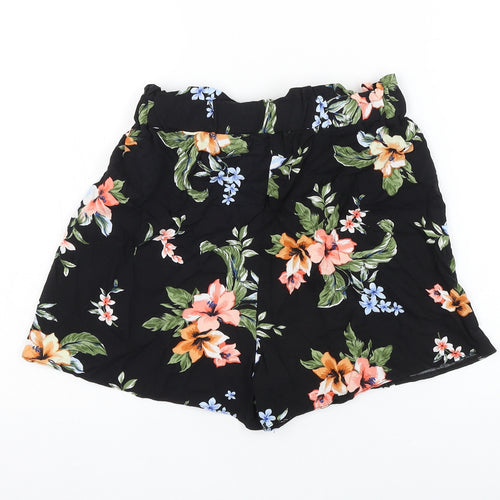 newloo Girls Black Floral Viscose Culotte Shorts Size 13 Years Regular Tie