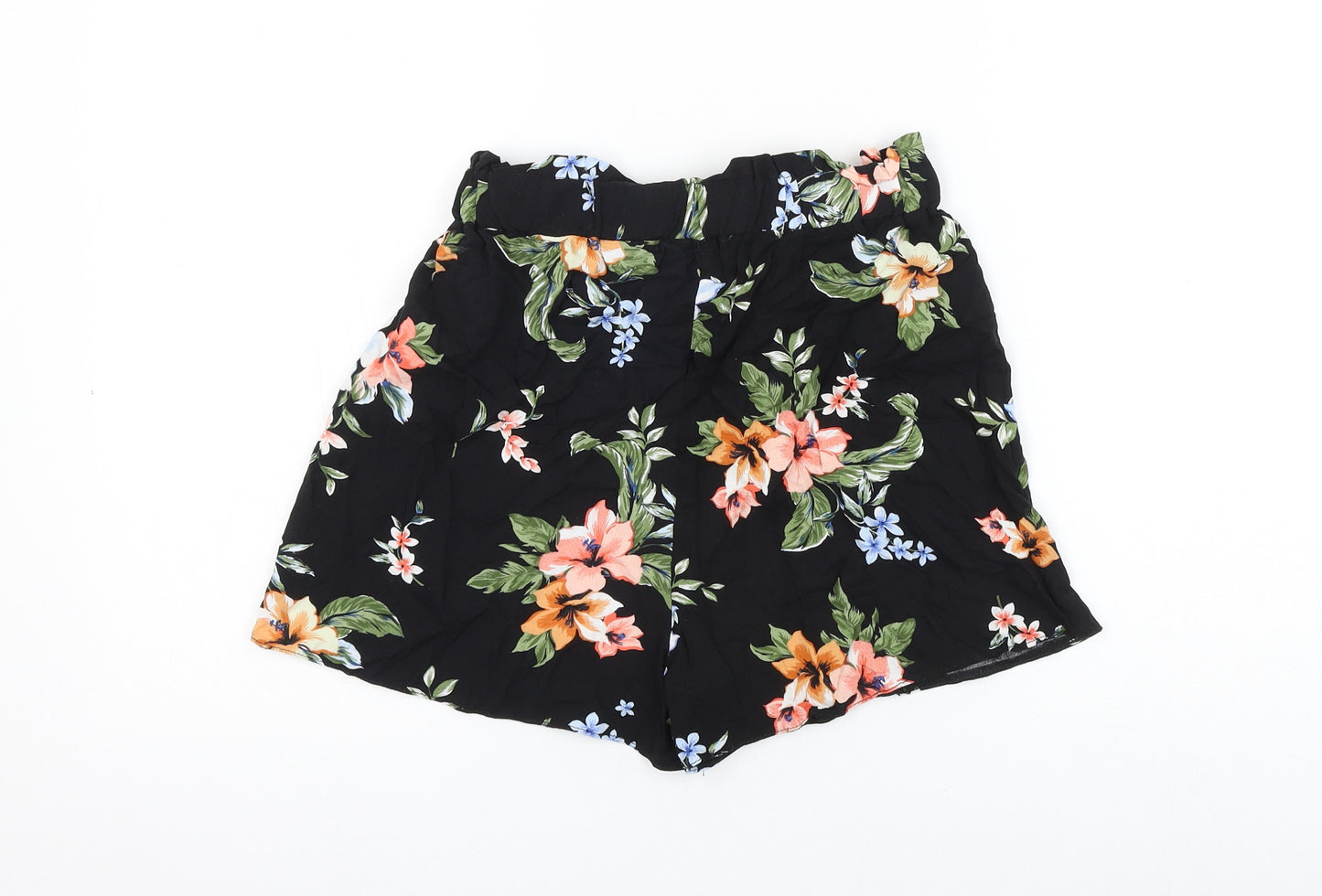 newloo Girls Black Floral Viscose Culotte Shorts Size 13 Years Regular Tie