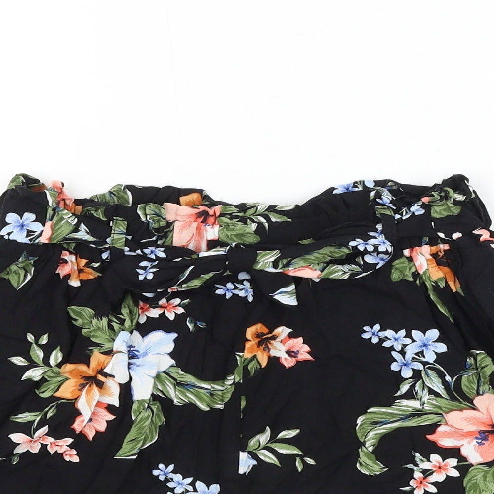 newloo Girls Black Floral Viscose Culotte Shorts Size 13 Years Regular Tie