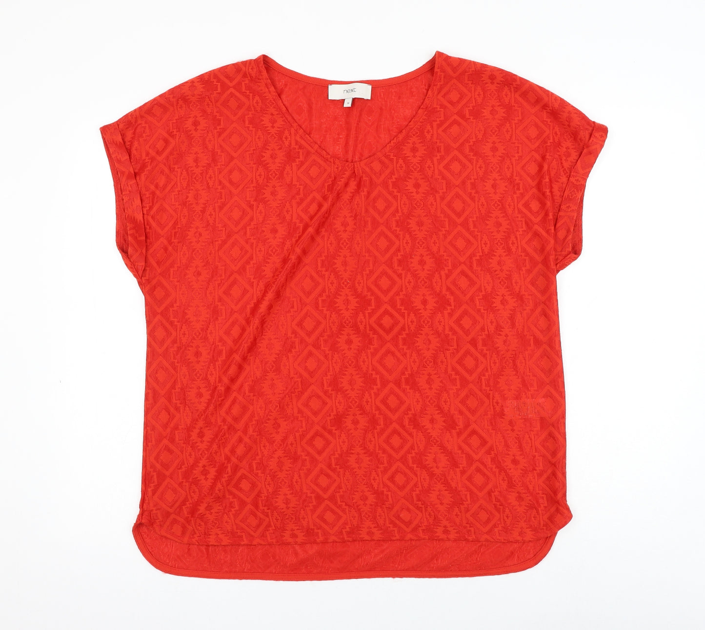 NEXT Womens Red Geometric Polyester Basic Blouse Size 18 V-Neck