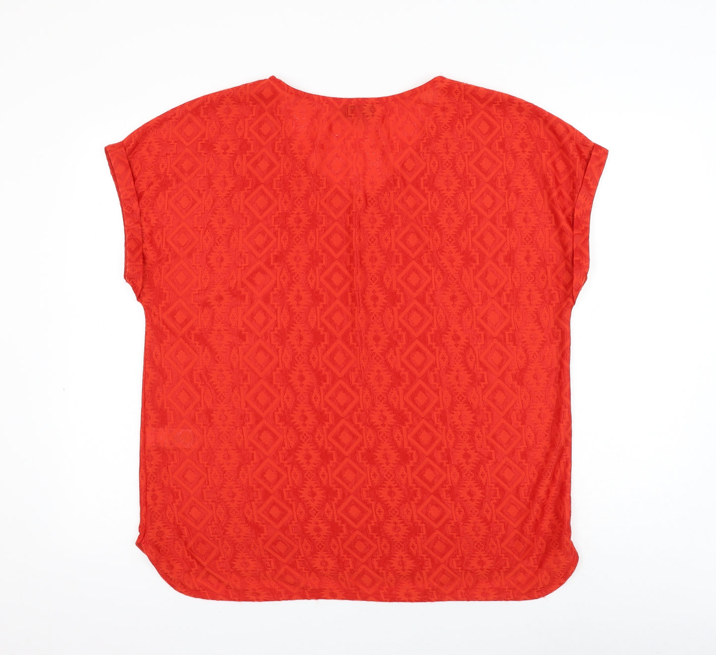 NEXT Womens Red Geometric Polyester Basic Blouse Size 18 V-Neck