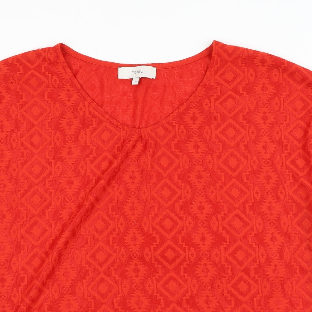 NEXT Womens Red Geometric Polyester Basic Blouse Size 18 V-Neck
