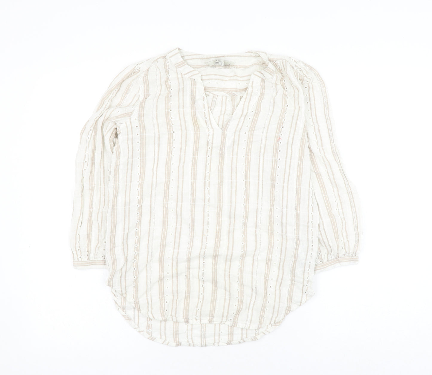 NEXT Womens Ivory Striped Cotton Basic Blouse Size 6 V-Neck
