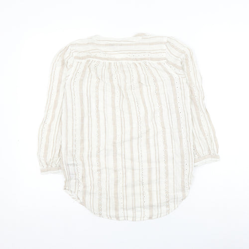 NEXT Womens Ivory Striped Cotton Basic Blouse Size 6 V-Neck