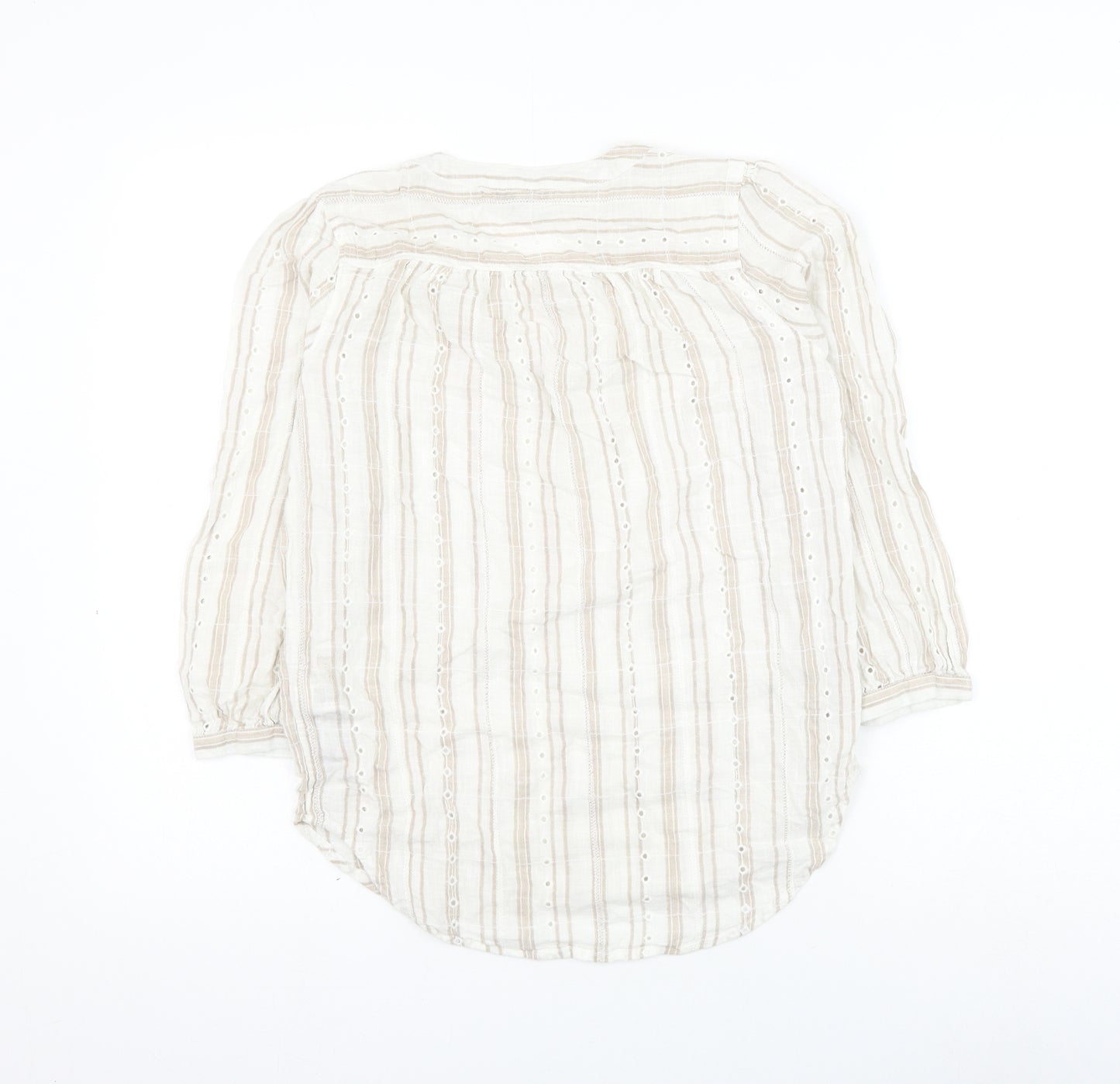 NEXT Womens Ivory Striped Cotton Basic Blouse Size 6 V-Neck