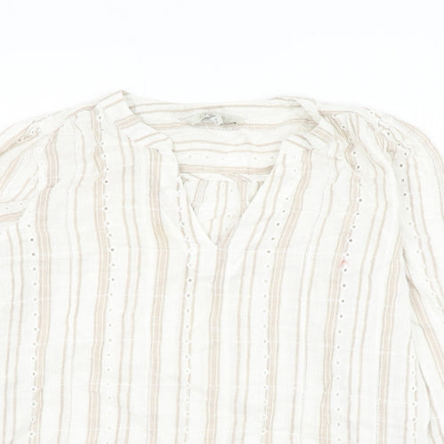 NEXT Womens Ivory Striped Cotton Basic Blouse Size 6 V-Neck