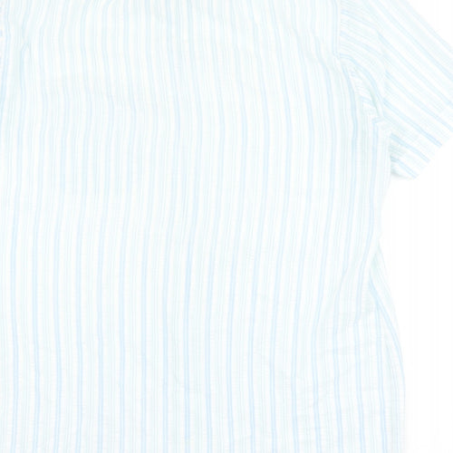 Canada Mens Blue Striped Polyester Button-Up Size 15.5 Collared Button