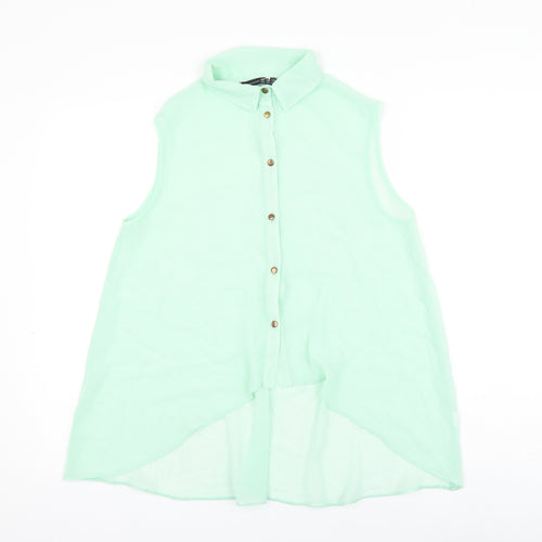 Atmos Womens Green Polyester Basic Button-Up Size 12 Collared