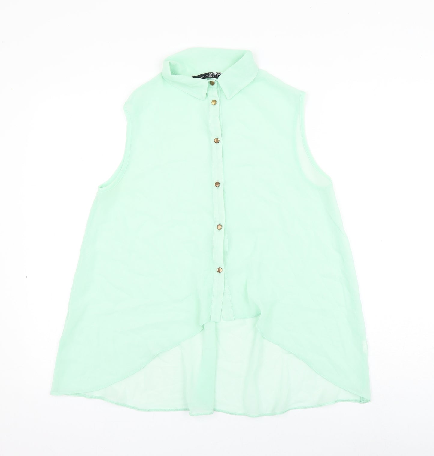 Atmos Womens Green Polyester Basic Button-Up Size 12 Collared