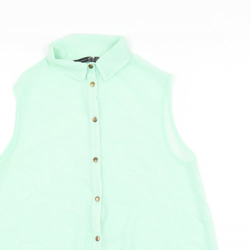 Atmos Womens Green Polyester Basic Button-Up Size 12 Collared