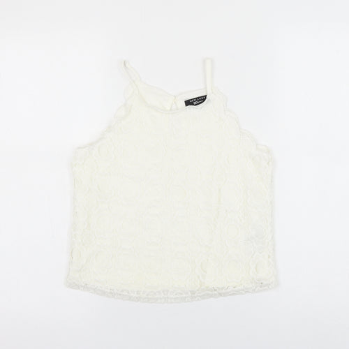 New Look Girls White Floral Cotton Basic Tank Size 13 Years Round Neck Pullover