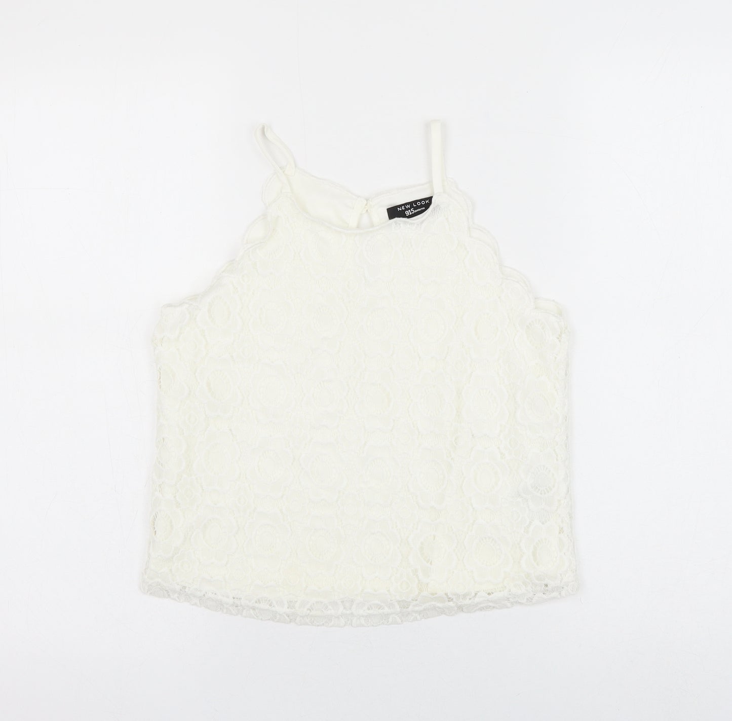New Look Girls White Floral Cotton Basic Tank Size 13 Years Round Neck Pullover