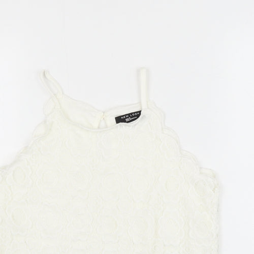 New Look Girls White Floral Cotton Basic Tank Size 13 Years Round Neck Pullover