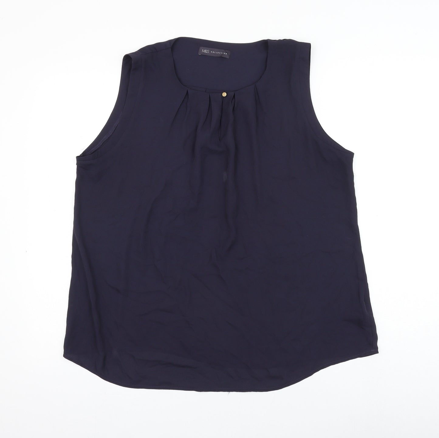 Marks and Spencer Womens Blue Polyester Basic Blouse Size 16 Round Neck