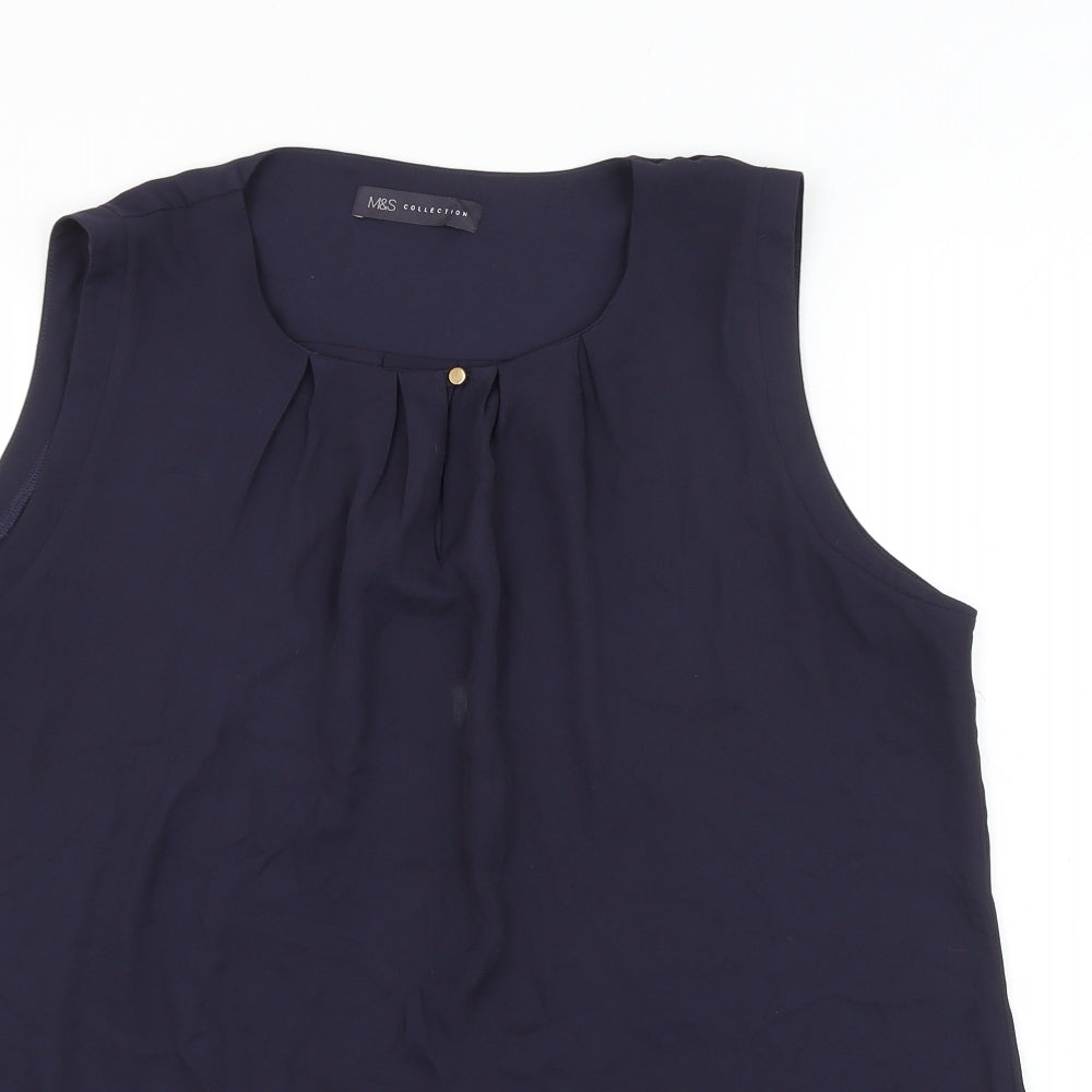 Marks and Spencer Womens Blue Polyester Basic Blouse Size 16 Round Neck
