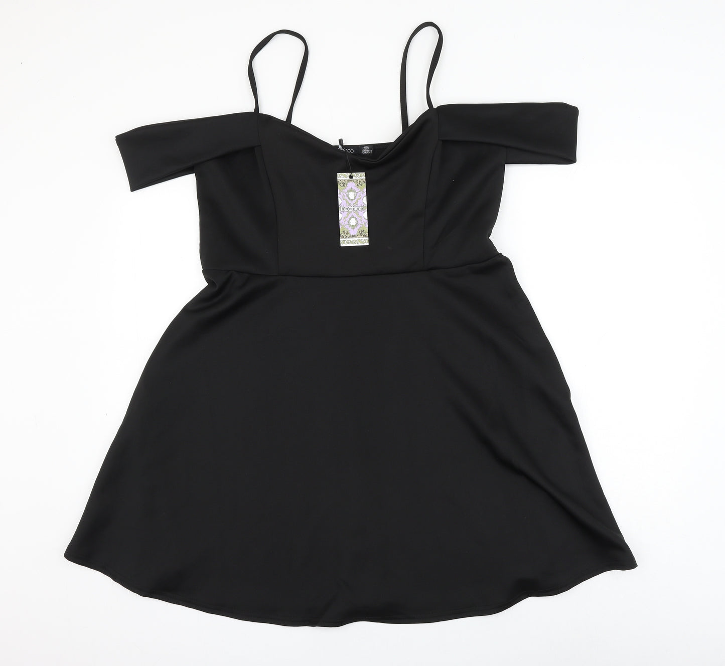 Boohoo Womens Black Polyester Skater Dress Size 16 Sweetheart Pullover
