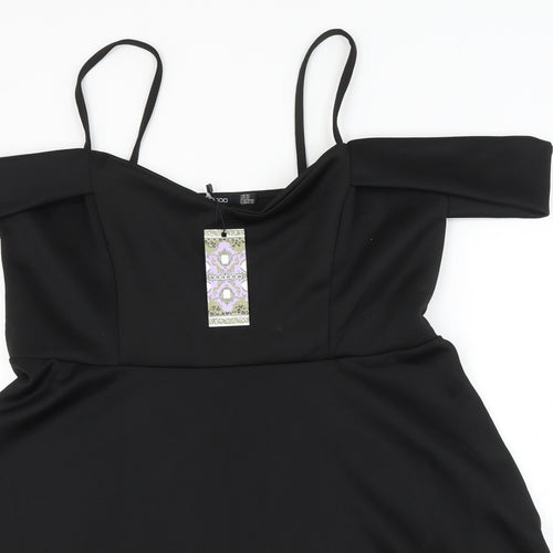 Boohoo Womens Black Polyester Skater Dress Size 16 Sweetheart Pullover