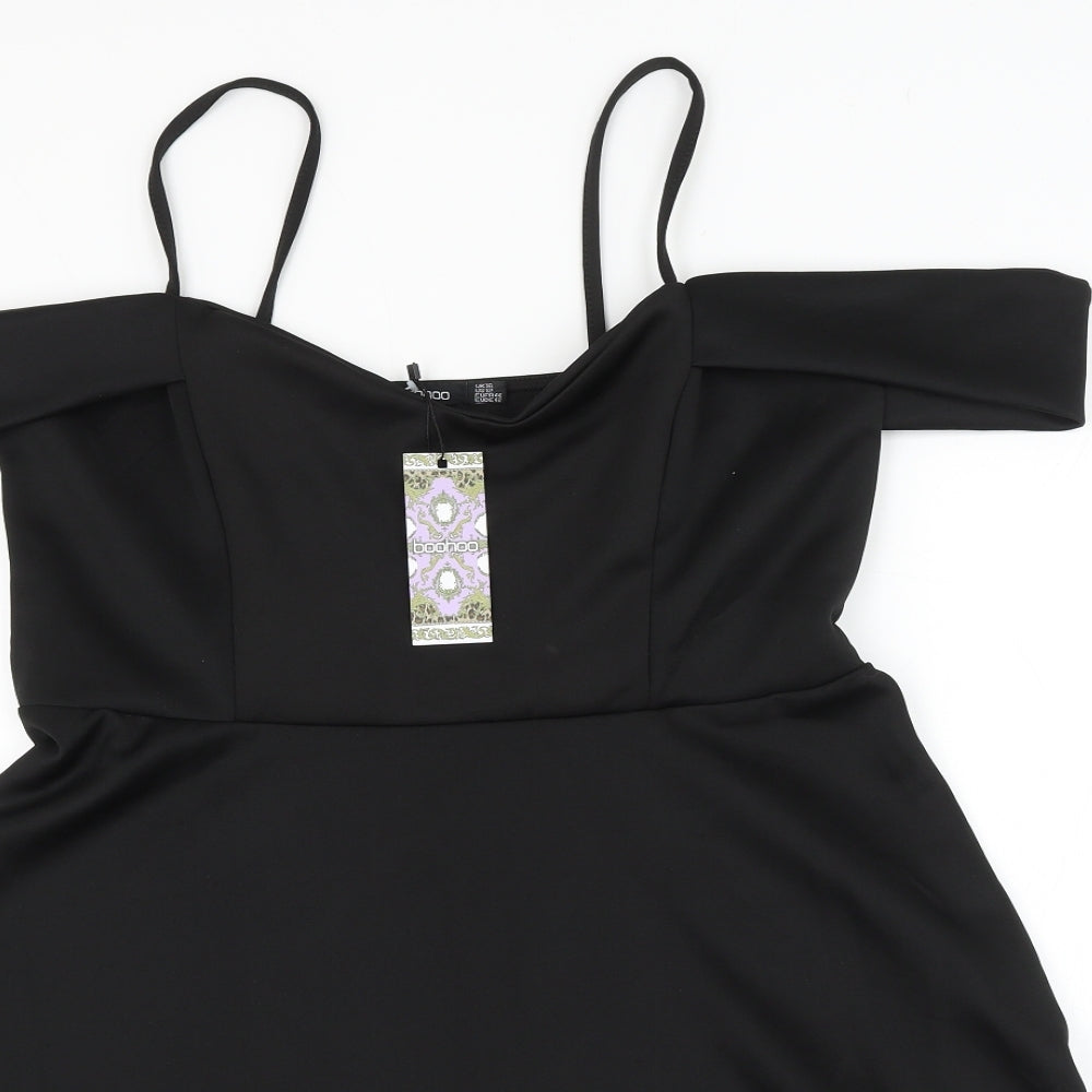 Boohoo Womens Black Polyester Skater Dress Size 16 Sweetheart Pullover