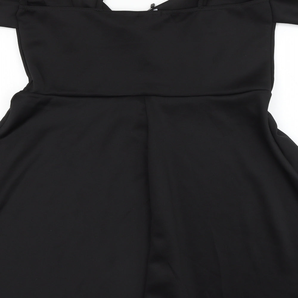 Boohoo Womens Black Polyester Skater Dress Size 16 Sweetheart Pullover