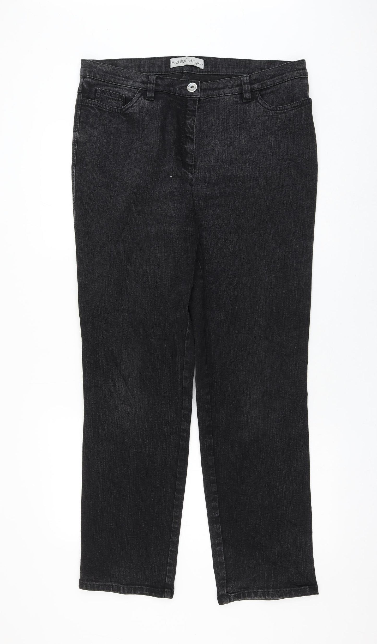 Michele Magic Womens Black Cotton Straight Jeans Size 18 L30 in Regular Zip
