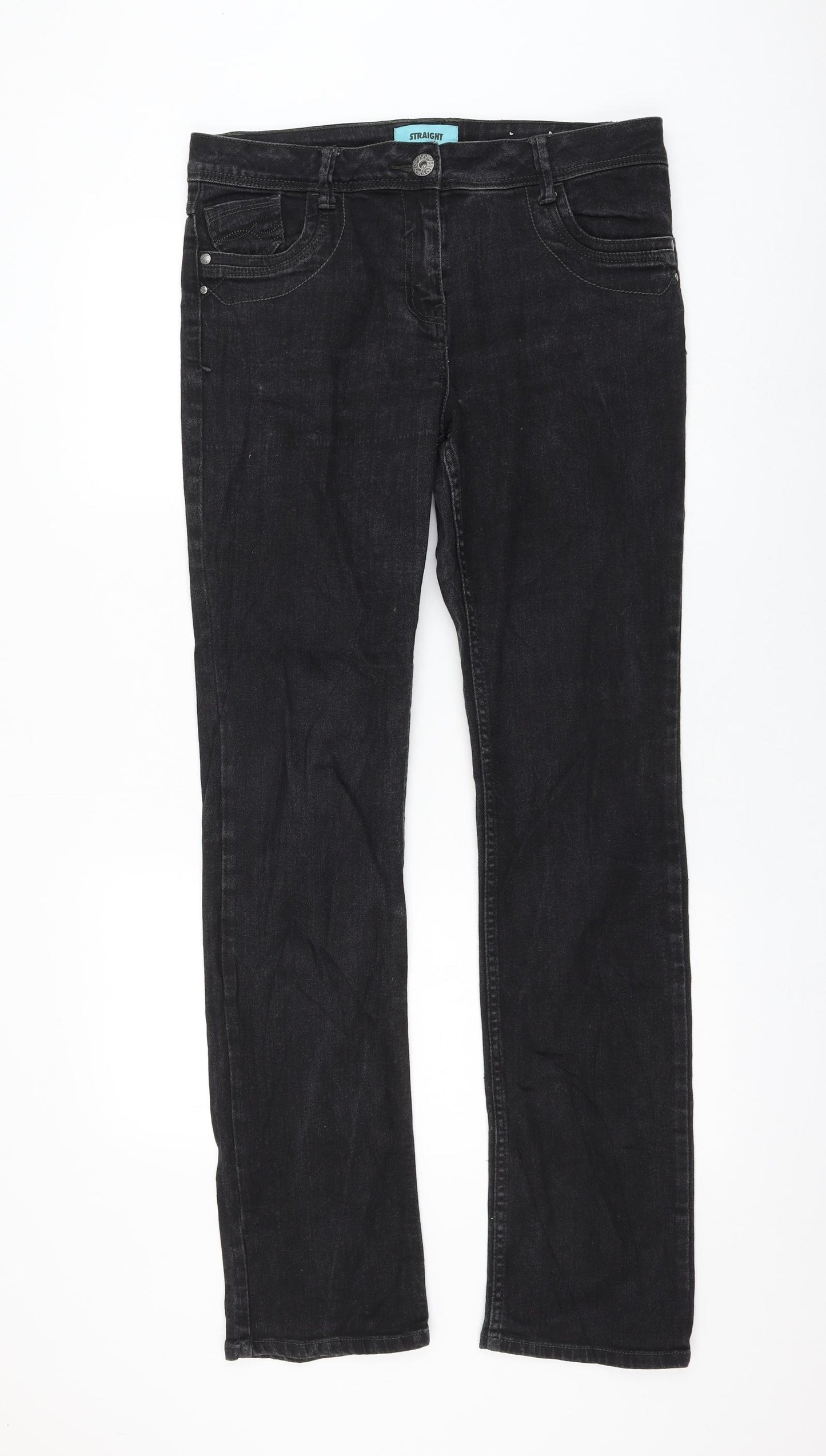 George Womens Black Cotton Straight Jeans Size 14 L32 in Regular Zip