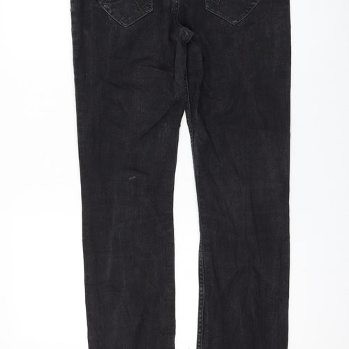 George Womens Black Cotton Straight Jeans Size 14 L32 in Regular Zip