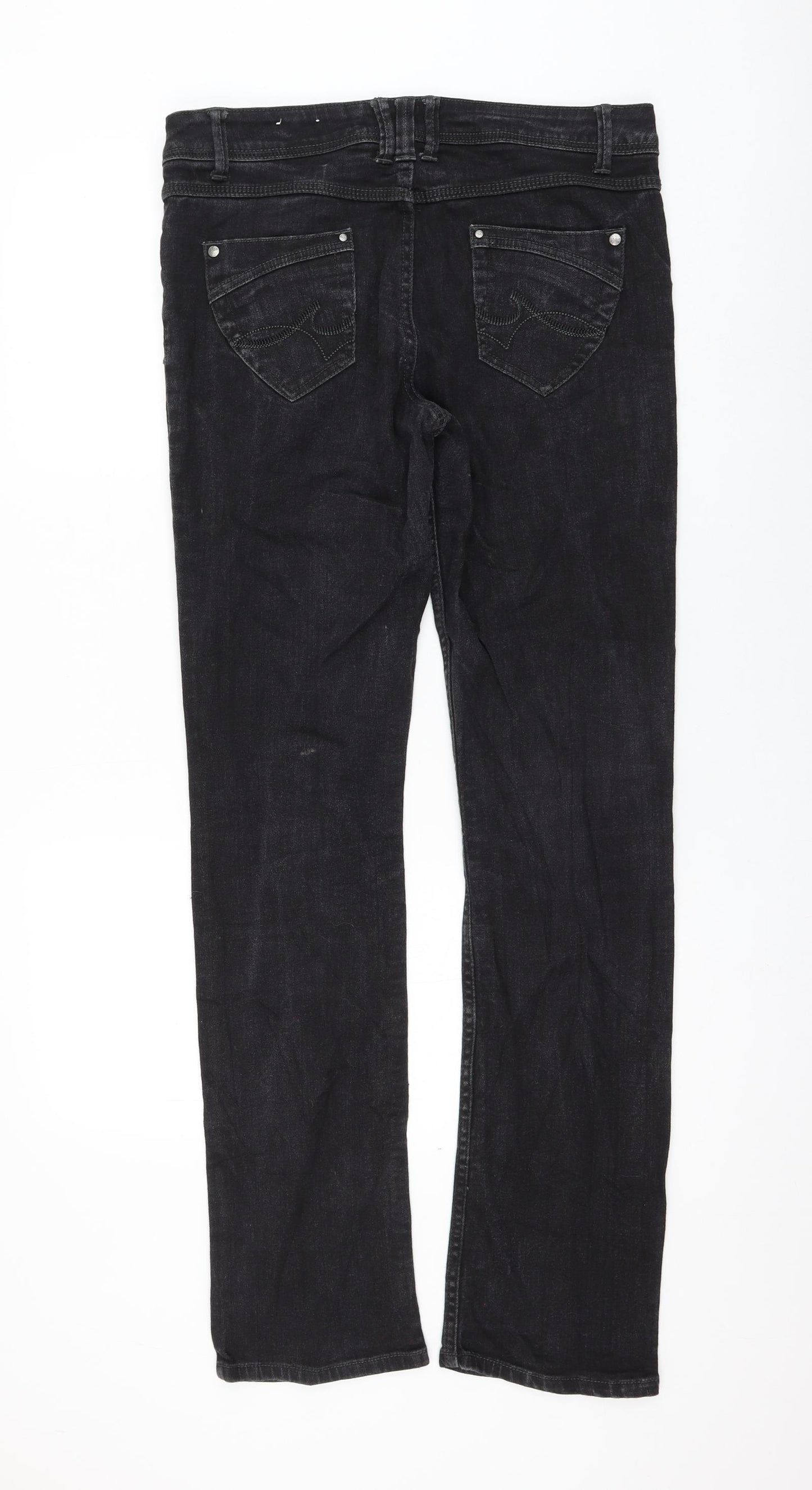 George Womens Black Cotton Straight Jeans Size 14 L32 in Regular Zip