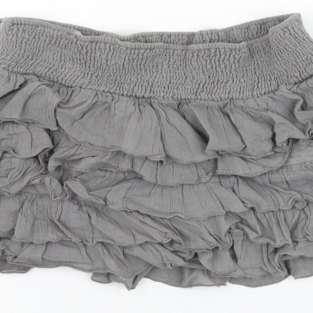Zara Girls Grey Cotton Mini Skirt Size 11-12 Years Regular Pull On