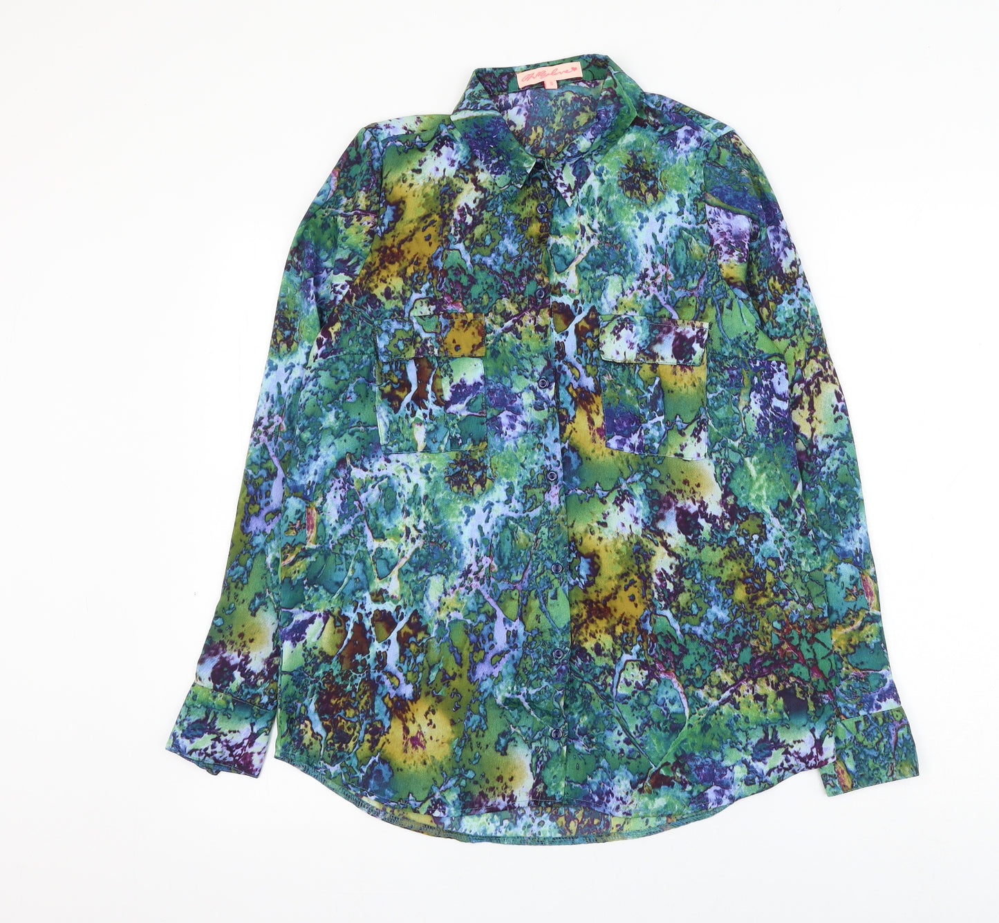 Oh My Love Womens Multicoloured Geometric Polyester Basic Button-Up Size S Collared