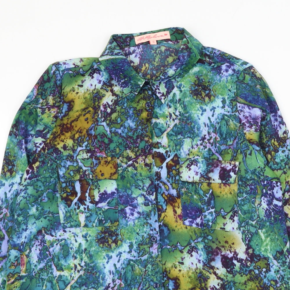 Oh My Love Womens Multicoloured Geometric Polyester Basic Button-Up Size S Collared