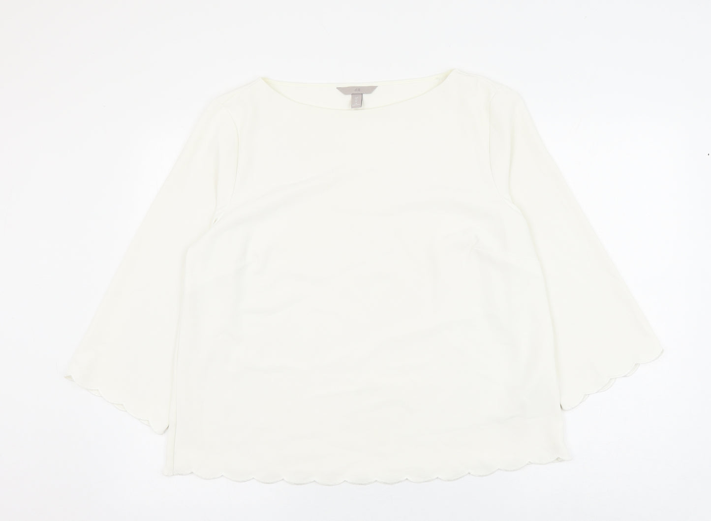H&M Womens White Polyester Basic Blouse Size 16 Round Neck