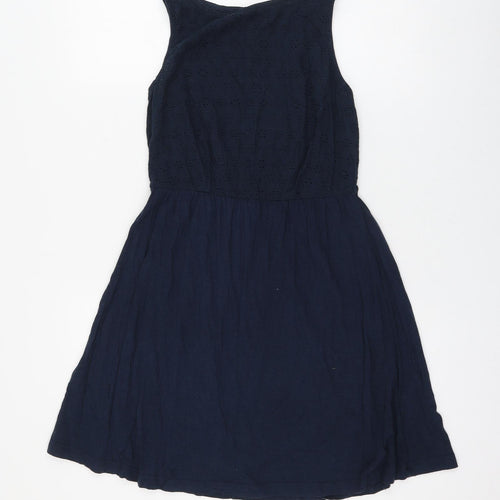 Atmosphere Womens Blue Geometric Cotton Skater Dress Size 8 Round Neck Pullover