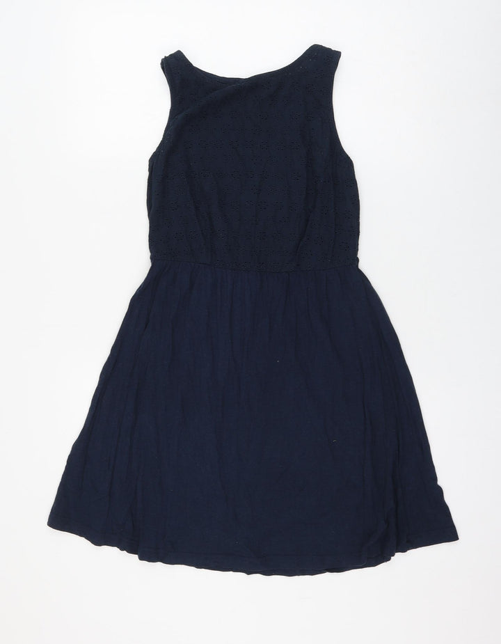 Atmosphere Womens Blue Geometric Cotton Skater Dress Size 8 Round Neck Pullover