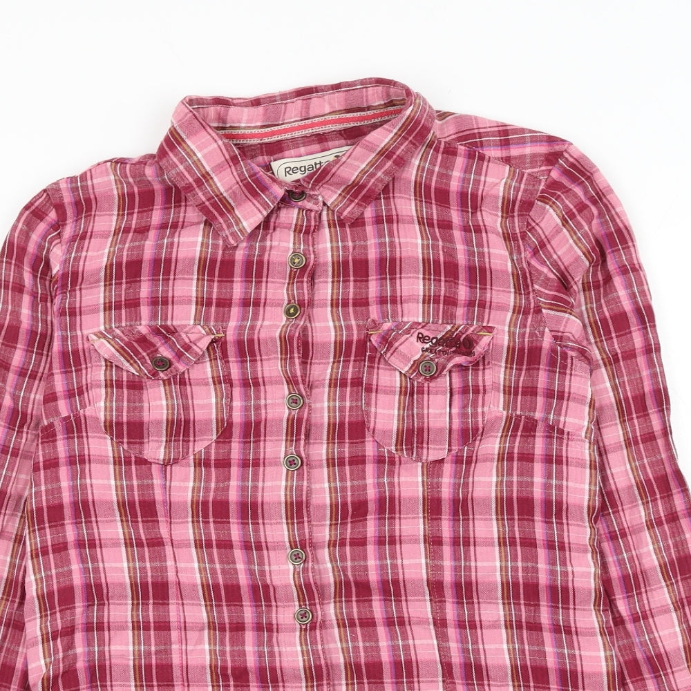 Regatta Womens Pink Plaid Cotton Basic Button-Up Size 12 Collared