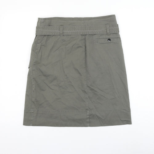 United Colors of Benetton Womens Green Cotton A-Line Skirt Size 14 Button