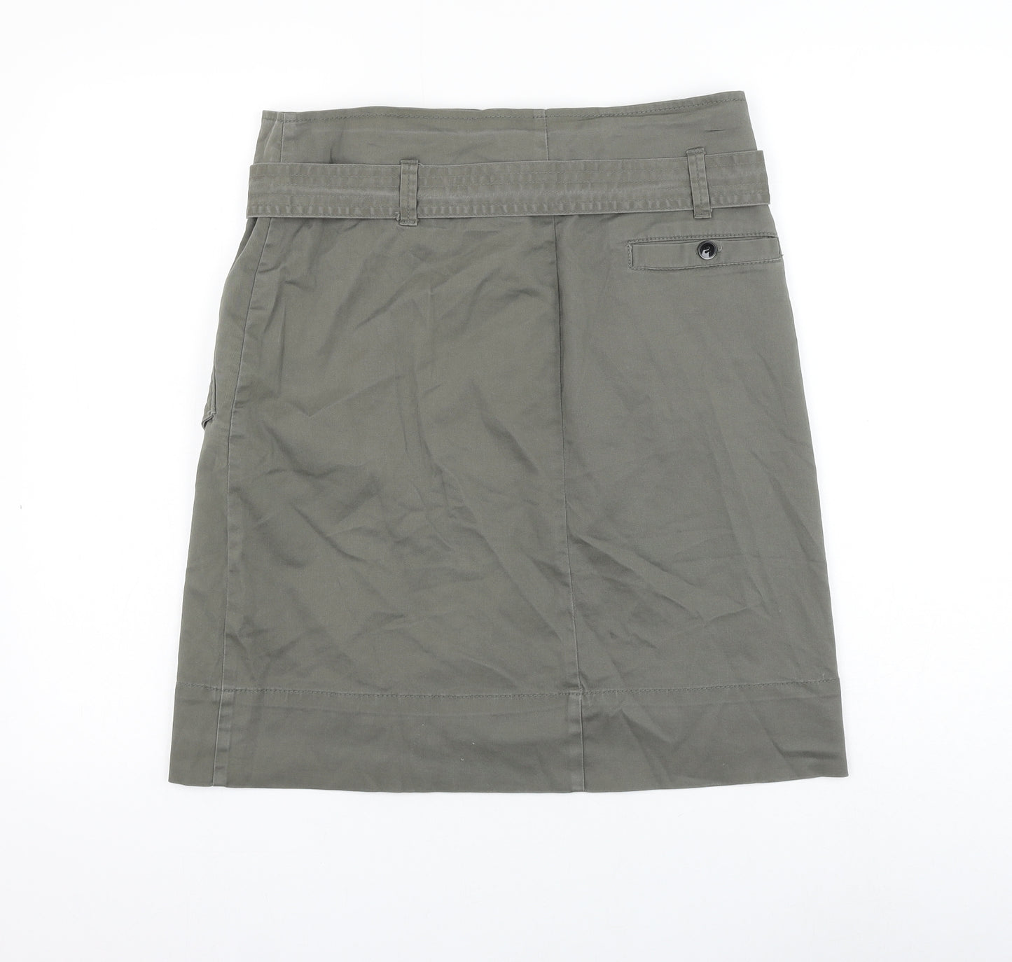 United Colors of Benetton Womens Green Cotton A-Line Skirt Size 14 Button
