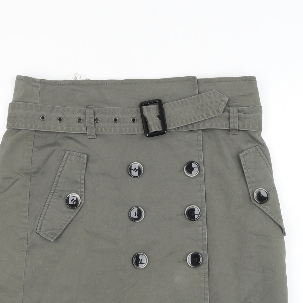 United Colors of Benetton Womens Green Cotton A-Line Skirt Size 14 Button