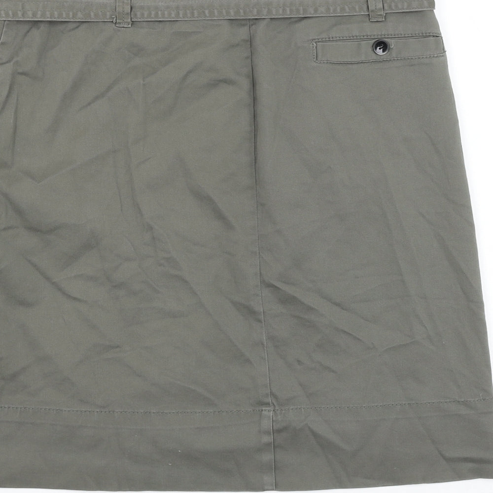United Colors of Benetton Womens Green Cotton A-Line Skirt Size 14 Button
