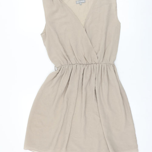 Love Womens Beige Polyester Skater Dress Size S V-Neck Pullover