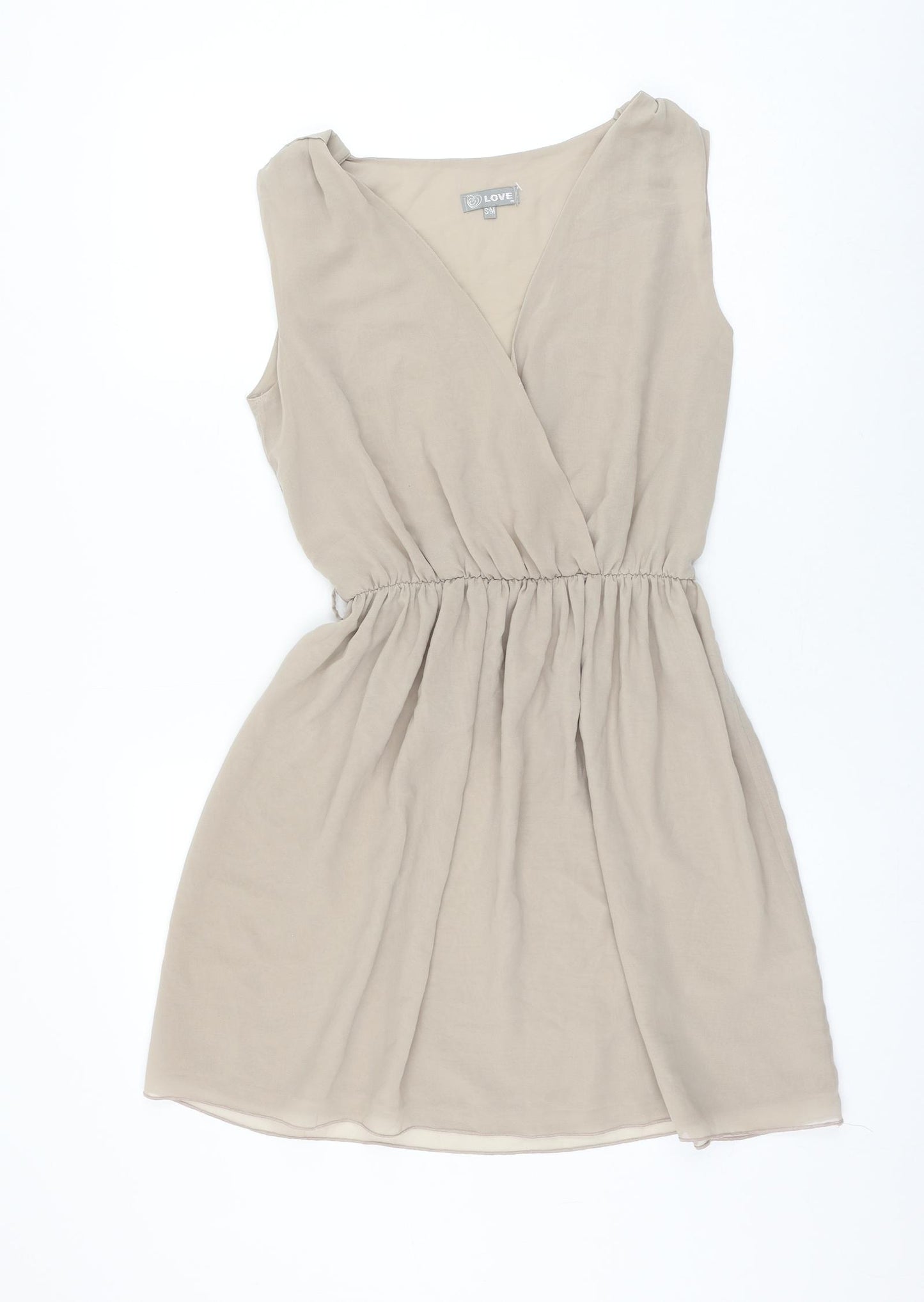 Love Womens Beige Polyester Skater Dress Size S V-Neck Pullover